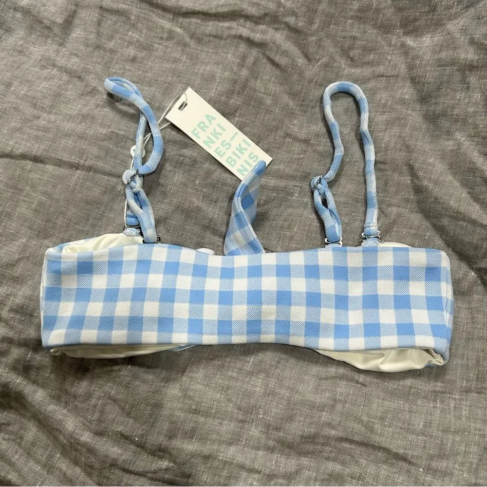Frankie's Bikinis Enzo Gingham Bikini Top Bluebell XS Swim Beach Pool Vacation